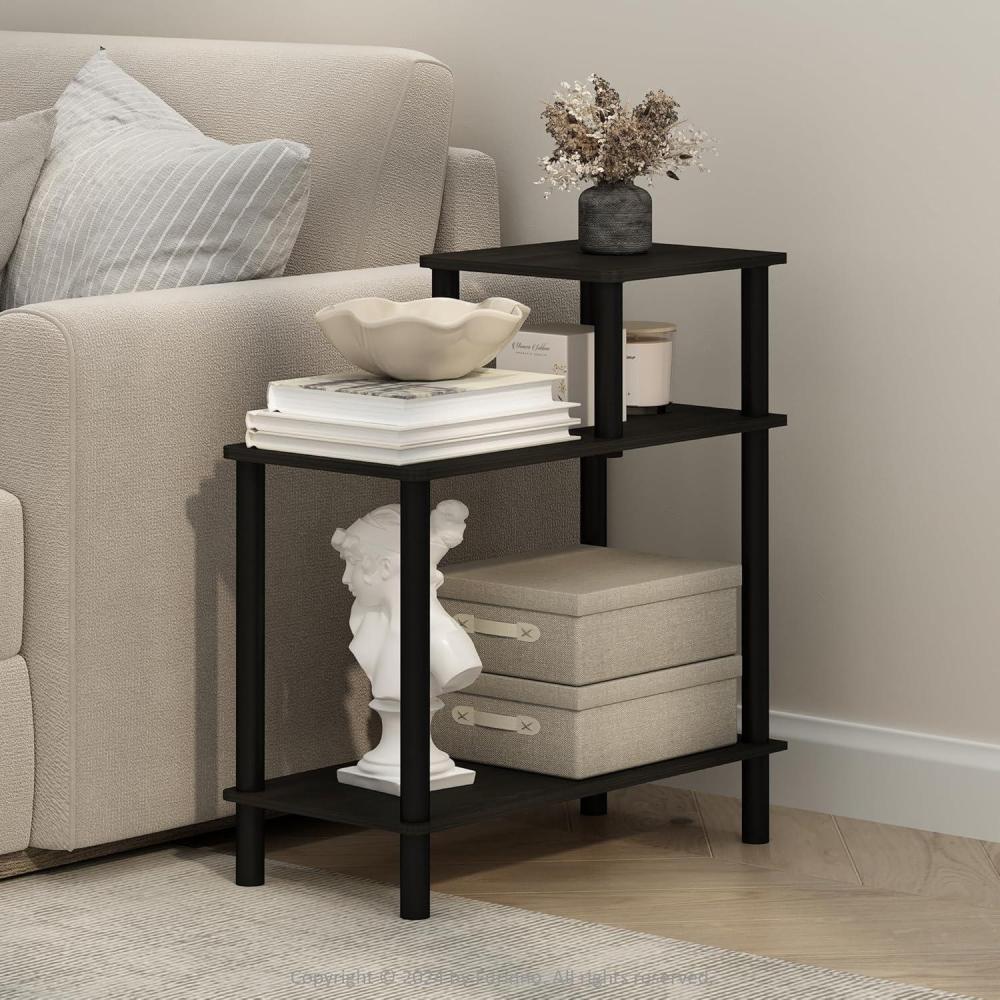 imageFurinno TurnNTube Side Table 3Tier Rectangle Sofa End Table with Open Shelf Toolless Assembly Night Stand Bedside Table for Living Room Bedroom Black Espresso