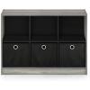 Furinno Bookcase and End Table Bundle with Bins and Drawers (French Oak Grey/Black)(French Oak Grey/Black)