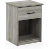 Furinno TIDUR Night Stand, Nightstand with Drawer, Bedside Table, End Table, Side Table with Storage Shelf, Bar Handle Drawer, for Bedroom, Living Room, Grey Oak(Grey Oak)