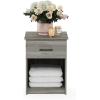 Furinno TIDUR Night Stand, Nightstand with Drawer, Bedside Table, End Table, Side Table with Storage Shelf, Bar Handle Drawer, for Bedroom, Living Room, Grey Oak(Grey Oak)