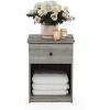 Furinno TIDUR Night Stand, Nightstand with Drawer, Bedside Table, End Table, Side Table with Storage Shelf, Knob Handle Drawer, for Bedroom, Living Room, Plain White(Grey Oak)