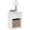 Furinno TIDUR Night Stand, Nightstand with Drawer, Bedside Table, End Table, Side Table with Storage Shelf, Knob Handle Drawer, for Bedroom, Living Room, Plain White(Plain White)