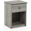 Furinno TIDUR Night Stand, Nightstand with Drawer, Bedside Table, End Table, Side Table with Storage Shelf, Knob Handle Drawer, for Bedroom, Living Room, Plain White(Grey Oak)