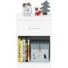 Furinno TIDUR Night Stand, Nightstand with Drawer, Bedside Table, End Table, Side Table with Storage Shelf, Knob Handle Drawer, for Bedroom, Living Room, Plain White(White)