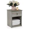 Furinno TIDUR Night Stand, Nightstand with Drawer, Bedside Table, End Table, Side Table with Storage Shelf, Knob Handle Drawer, for Bedroom, Living Room, Plain White(Grey Oak)