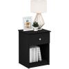 Furinno TIDUR Night Stand, Nightstand with Drawer, Bedside Table, End Table, Side Table with Storage Shelf, Knob Handle Drawer, for Bedroom, Living Room, Plain White(Dark Americano)