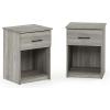 Furinno TIDUR Night Stand Set of 2, Modern Nightstand with Drawer, Bedside Table with Storage Shelf, End Table, Side Table, Bar Handle Drawer, for Bedroom, Living Room, Grey Oak(Grey Oak)