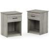 Furinno TIDUR Night Stand Set of 2, Modern Nightstand with Drawer, Bedside Table with Storage Shelf, End Table, Side Table, Bar Handle Drawer, for Bedroom, Living Room, Grey Oak(Grey Oak)