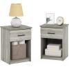 Furinno TIDUR Night Stand Set of 2, Modern Nightstand with Drawer, Bedside Table with Storage Shelf, End Table, Side Table, Bar Handle Drawer, for Bedroom, Living Room, Grey Oak(Grey Oak)