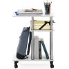 Furinno Turn-N-Tube Side Table, 3-Tier C-Shape End Table with Wheels, Toolless Assembly Night Stand, Bedside Table with Open Shelf, for Living Room, Bedroom, Grey Oak/Black(White Oak/Stainless Steel)