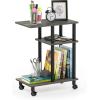 Furinno Turn-N-Tube Side Table, 3-Tier C-Shape End Table with Wheels, Toolless Assembly Night Stand, Bedside Table with Open Shelf, for Living Room, Bedroom, Grey Oak/Black(Grey Oak/Black)