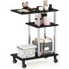 Furinno Turn-N-Tube Side Table, 3-Tier C-Shape End Table with Wheels, Toolless Assembly Night Stand, Bedside Table with Open Shelf, for Living Room, Bedroom, Grey Oak/Black(Dark Americano/Stainless Steel)