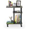 Furinno Turn-N-Tube Side Table, 3-Tier C-Shape End Table with Wheels, Toolless Assembly Night Stand, Bedside Table with Open Shelf, for Living Room, Bedroom, Grey Oak/Black(Grey Oak/Black)