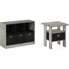 Furinno Bookcase and End Table Bundle with Bins and Drawers (French Oak Grey/Black)(French Oak Grey/Black)