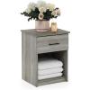 Furinno TIDUR Night Stand, Nightstand with Drawer, Bedside Table, End Table, Side Table with Storage Shelf, Bar Handle Drawer, for Bedroom, Living Room, Grey Oak(Grey Oak)