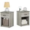 Furinno TIDUR Night Stand Set of 2, Modern Nightstand with Drawer, Bedside Table with Storage Shelf, End Table, Side Table, Bar Handle Drawer, for Bedroom, Living Room, Grey Oak(Grey Oak)