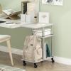 Furinno Turn-N-Tube Side Table, 3-Tier C-Shape End Table with Wheels, Toolless Assembly Night Stand, Bedside Table with Open Shelf, for Living Room, Bedroom, Grey Oak/Black(White Oak/Stainless Steel)