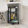 Furinno Turn-N-Tube Side Table, 3-Tier C-Shape End Table with Wheels, Toolless Assembly Night Stand, Bedside Table with Open Shelf, for Living Room, Bedroom, Grey Oak/Black(Grey Oak/Black)