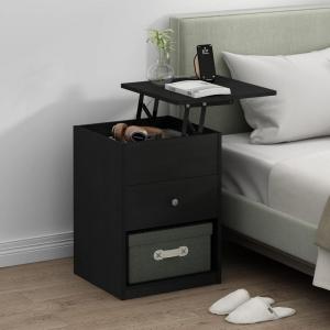 Furinno Jensen Night Stand, Lift-Top Nightstand with Drawer, Bedside Table, End Table, Side Table with Storage Shelf, Knob Handle Drawer, for Bedroom, Living Room, Grey Oak(Dark Americano)