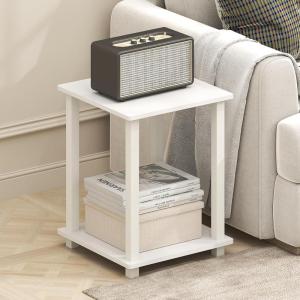 Furinno Simplistic Side Table Set of 2, End Table, Night Stand, Nightstand, Bedside Table, for Living Room, Bedroom, Black Espresso(Plain White/White)