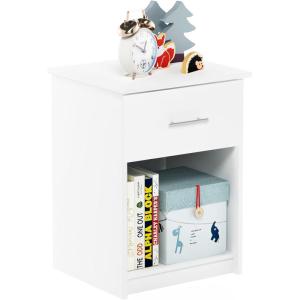 Furinno TIDUR Night Stand, Nightstand with Drawer, Bedside Table, End Table, Side Table with Storage Shelf, Knob Handle Drawer, for Bedroom, Living Room, Plain White(White)