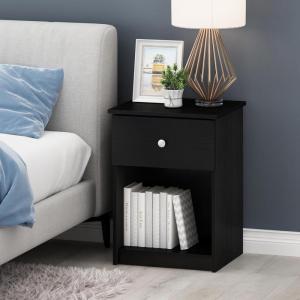 Furinno TIDUR Night Stand, Nightstand with Drawer, Bedside Table, End Table, Side Table with Storage Shelf, Knob Handle Drawer, for Bedroom, Living Room, Plain White(Dark Americano)