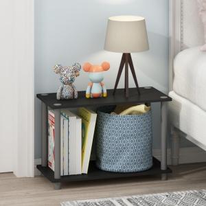 Furinno Turn-N-Tube Side Table, 2-Tier Modern Rectangle End Table with Open Shelf, Night Stand, Bedside Table, Toolless Assembly, for Living Room, Bedroom, Black(1-Pack)
