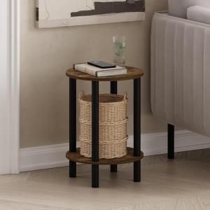 Furinno Turn-N-Tube Side Table, 2-Tier Round End Table, Toolless Assembly Night Stand, Bedside Table with Open Shelf, for Living Room, Bedroom, Amber Oak(Amber Oak/Black)
