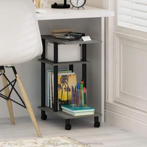 Furinno Turn-N-Tube Side Table, 3-Tier C-Shape End Table with Wheels, Toolless Assembly Night Stand, Bedside Table with Open Shelf, for Living Room, Bedroom, Grey Oak/Black(Grey Oak/Black)