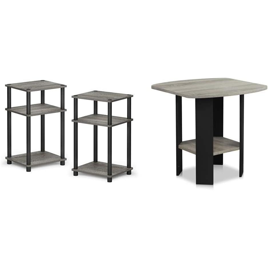 imageFurinno Just 3Tier TurnNTube End TableSide TableNight StandBedside Table with Plastic Poles 2Pack French Oak GreyBlack amp Simple Design EndSideTable 1Pack French Oak GreyBlack
