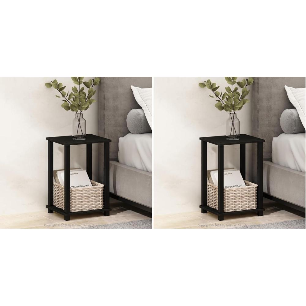 imageFurinno Simplistic Compact Bedside Table Nightstand EspressoBlack Pack of 2
