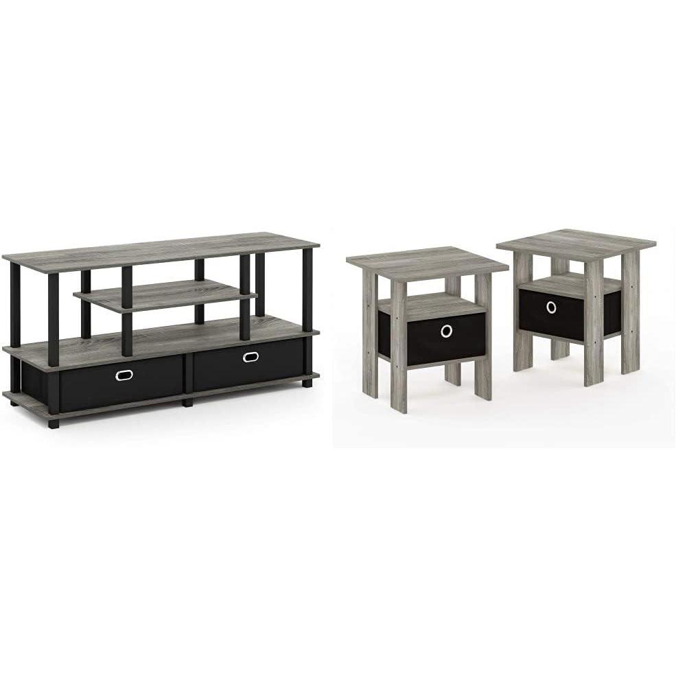 imageFurinno TV Stand for up to 55Inch TV and 2 End Tables with Bin Drawer