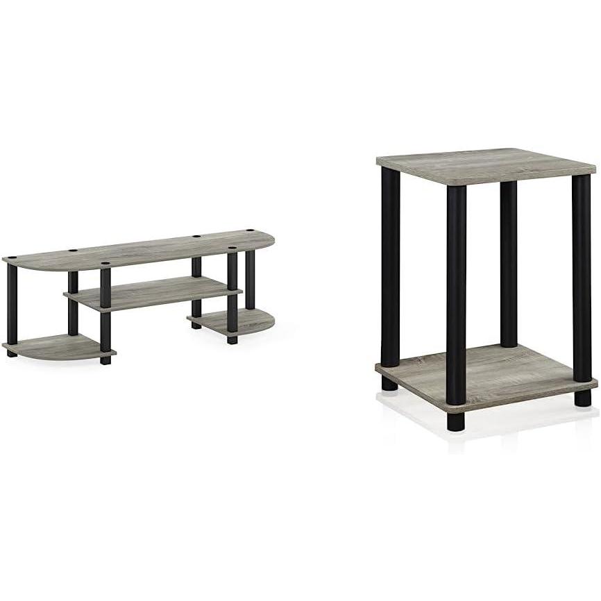 imageFurinno TurnSTube Wide TV Entertainment Center  End Table Bundle Oak GreyBlack