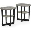 Furinno JAYA Side Table Set of 2, 2-Tier Round End Table with Oval Tabletop, Night Stand, Bedside Table with Open Shelf, for Living Room, Bedroom, French Oak(French Oak/Black)