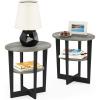 Furinno JAYA Side Table Set of 2, 2-Tier Round End Table with Oval Tabletop, Night Stand, Bedside Table with Open Shelf, for Living Room, Bedroom, French Oak(French Oak/Black)