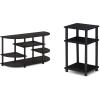 Furinno Jaya Simple Design Corner TV Stand, Espresso/Black & Just 3-Tier End Table, 1-Pack, Americano/Black
