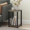Furinno Modern Side Table, 2-Tier Square Top End Table with Open Shelf, Toolless Night Stand, Bedside Table, for Living Room, Bedroom, Grey Oak