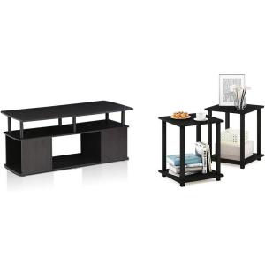 Furinno Coffee Table and End Table Set (2 Pieces) | Jaya Utility Design Coffee Table + Simplistic Set of 2 End Tables(Blackwood)