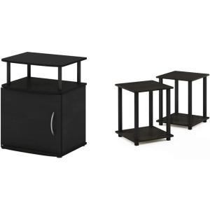 Furinno Jaya End Table, One, Black Wood & Simplistic Set of 2 End Table, Espresso/Black