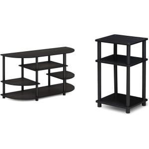 Furinno Jaya Simple Design Corner TV Stand, Espresso/Black & Just 3-Tier End Table, 1-Pack, Americano/Black