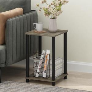 Furinno Modern Side Table, 2-Tier Square Top End Table with Open Shelf, Toolless Night Stand, Bedside Table, for Living Room, Bedroom, Grey Oak