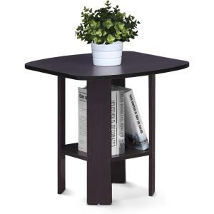 Furinno Simple Design End Side Night Stand/Bedside Table with Bin Drawer, Amber Pine/Black (Pack of 3)(Dark Walnut)