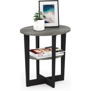 Furinno Simple Design End Side Night Stand/Bedside Table with Bin Drawer, Amber Pine/Black (Pack of 3)(French Oak/Black)