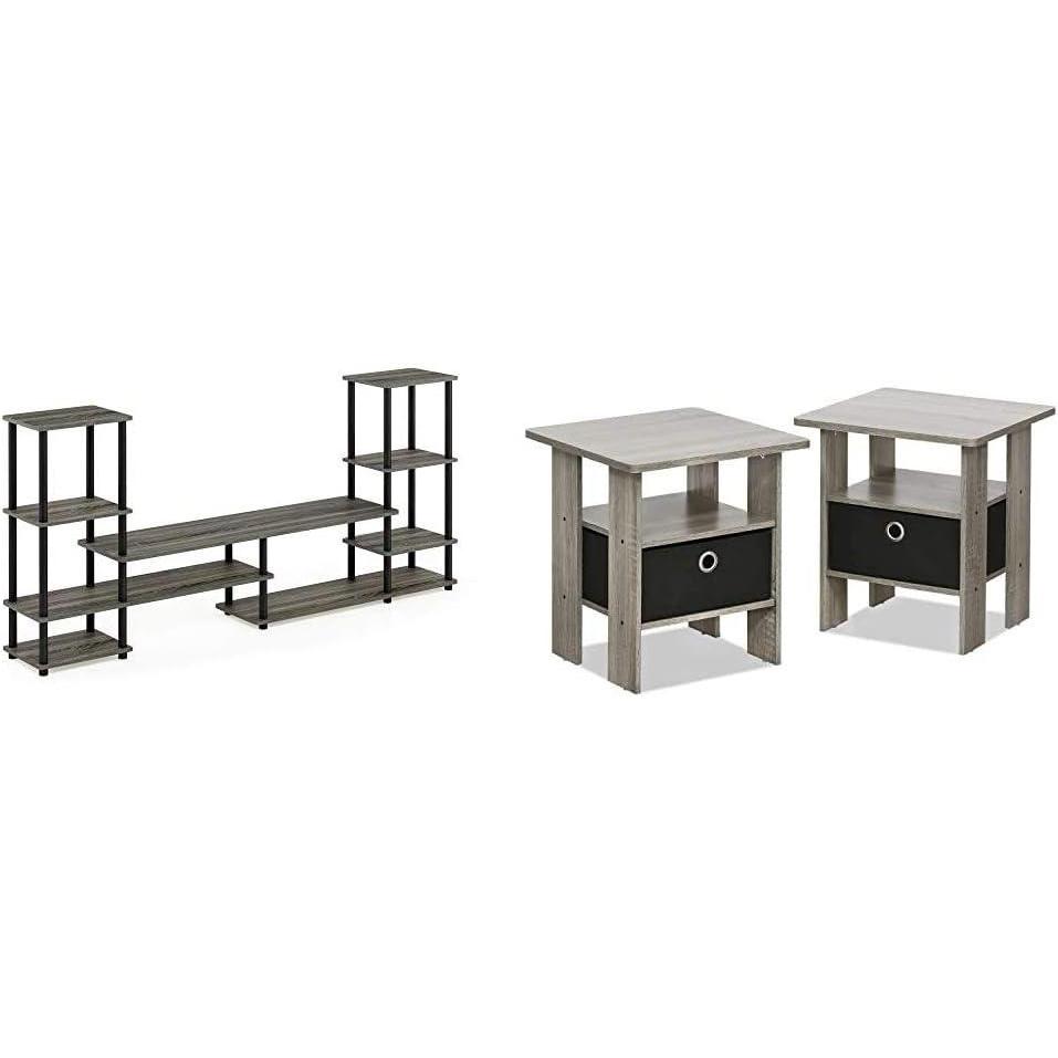imageFURINNO TurnNTube Grand Entertainment Center with End Tables French Oak GreyBlackFrench Oak GreyBlack