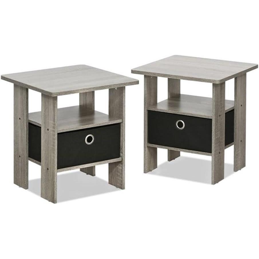 imageFurinno Andrey Set of 2 End Table  Side Table  Night Stand  Bedside Table with Bin Drawer French Oak GreyFrench Oak