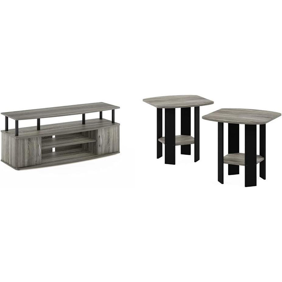 imageFurinno Jaya Large Entertainment Stand for TV Up to 55 Inch French Oak GreyBlack amp Simple Design End Table 2Pack French Oak GreyBlack