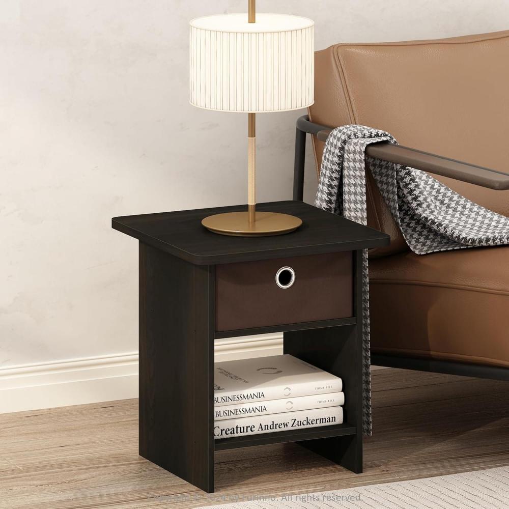 imageFurinno Modern Side Table Square Top End Table with Storage Bin Night Stand Bedside Table with Storage Shelf for Living Room Bedroom Amber OakBlack EspressoBrown