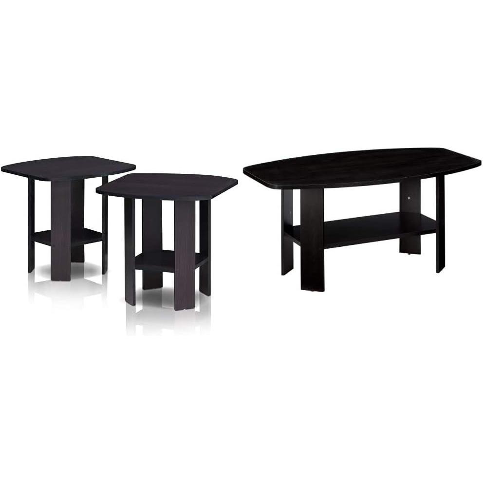imageFurinno Simple Design End Table 2Pack and Coffee Table Bundle Dark WalnutEspresso