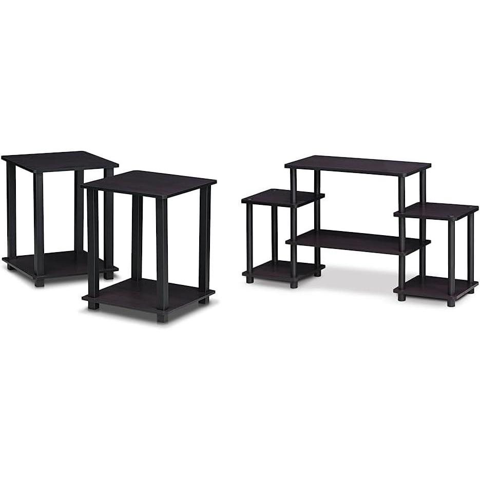 imageFurinno Simplistic End Table Set 2Piece TurnNTube No Tools Entertainment Center Dark Walnut