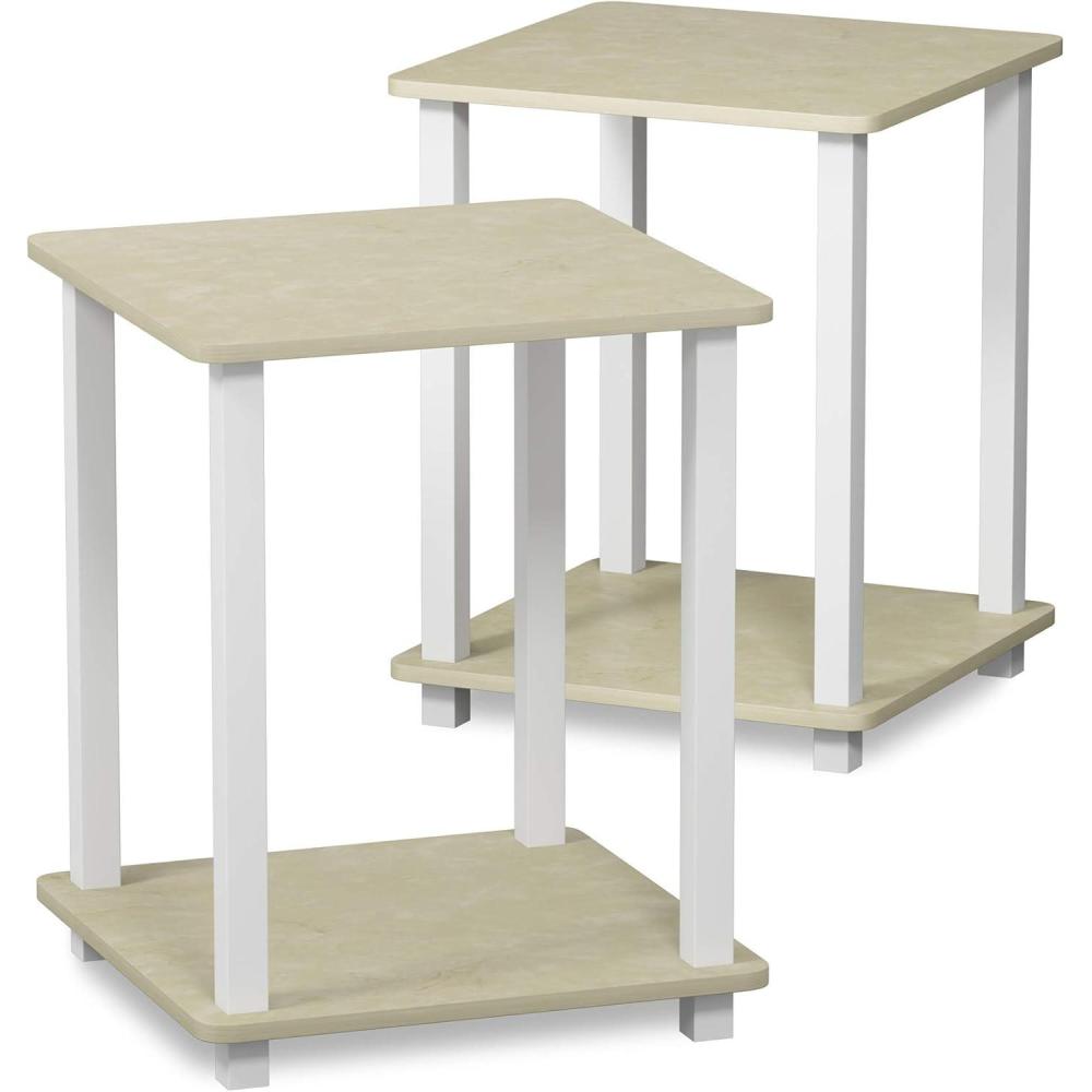imageFurinno Simplistic Side Table Set of 2 End Table Night Stand Nightstand Bedside Table for Living Room Bedroom Grey OakCream Faux Marble